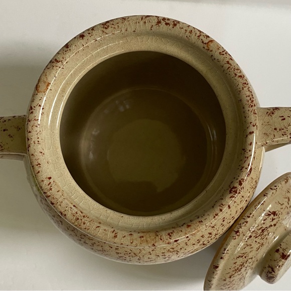 Monmouth Pottery Vintage Crock Canister Jar Bean Pot Shape Maple Leaf Splatter - Picture 7 of 14